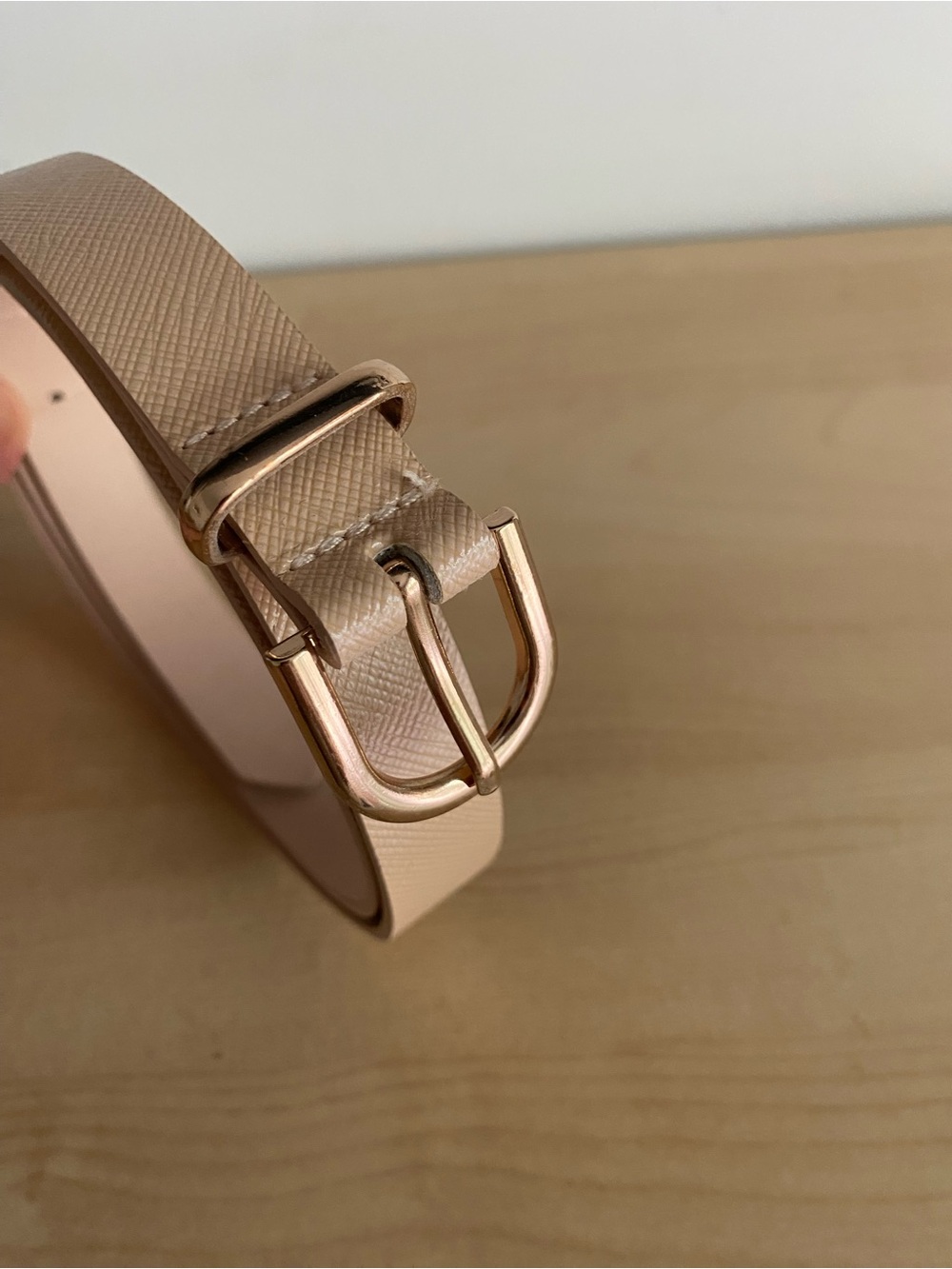 H&M Slim Textured Beige Belt with Rose Gold Buckle